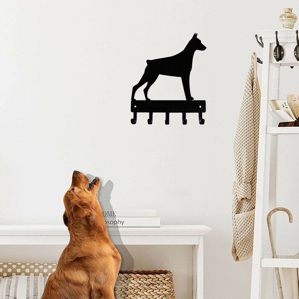 Wall Mounted Hook Up Doberman Dog - Key Hooks Wall Hanging Rack& Keychain Holder