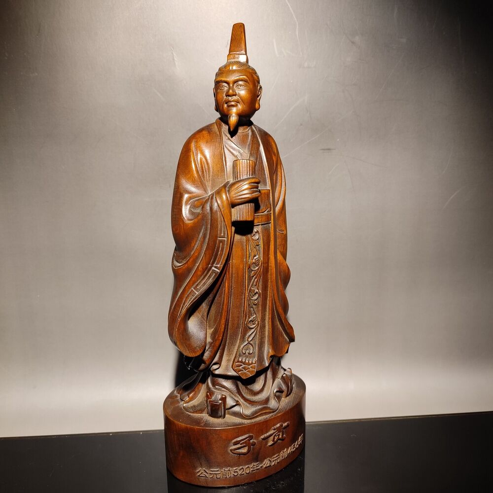chinese boxwood carving wood wooden statue vintage Zigong Figurine Tzu Kung nice