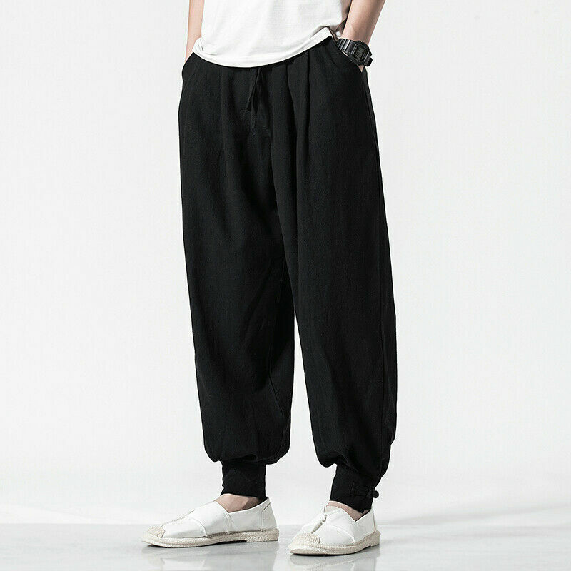 Men New Japanese Style Boho Sport Loose Fit Capri Long Baggy Hakama Pants size