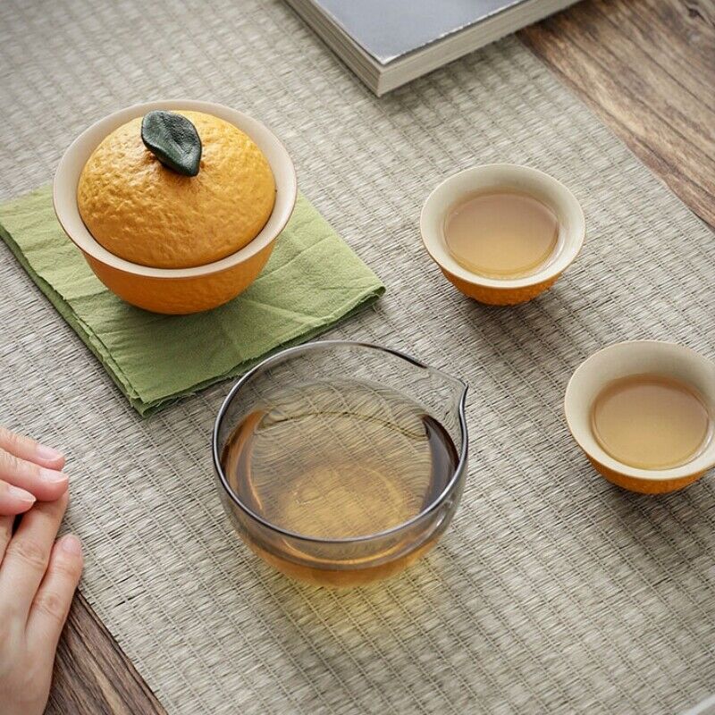 Travel Tea Set Ceramic Gaiwan Matching Tea Cup Glass Pitcher Towel Portable Bag