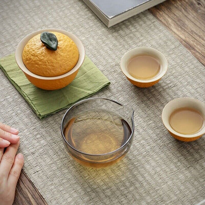 Travel Tea Set Ceramic Gaiwan Matching Tea Cup Glass Pitcher Towel Portable Bag