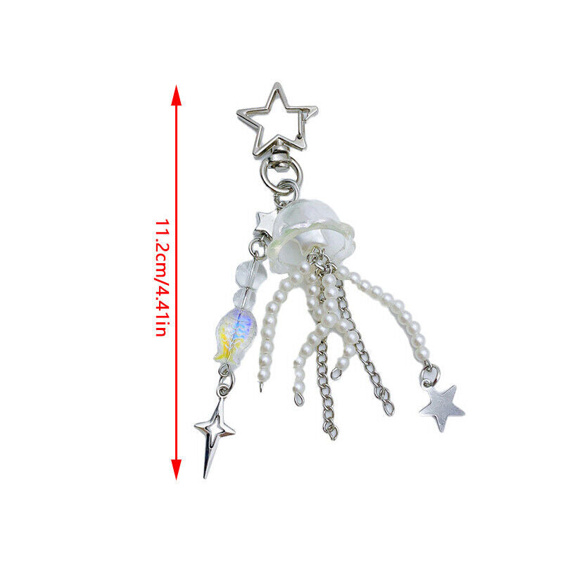 Cute Jellyfish Tassel Keychain Sweet Fairy Keyring Girls Lovely Bag Pendant