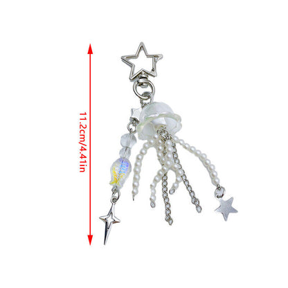 Cute Jellyfish Tassel Keychain Sweet Fairy Keyring Girls Lovely Bag Pendant