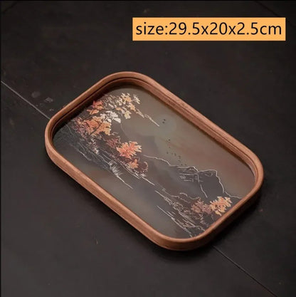 Chinese Glass Bamboo Tea Tray Teapot Teacup Mat Storage Tray Pot Bearing Teaware