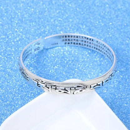 Women Bracelet Fashion Silver Vintage Buddhist Scriptures Lady Resizable Bangles