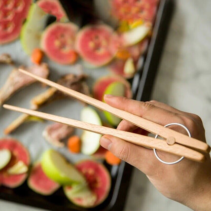 Wooden Kitchen Tongs Meat BBQ Clip Food Fruit Serving Clamp Cooking Utensil Tool