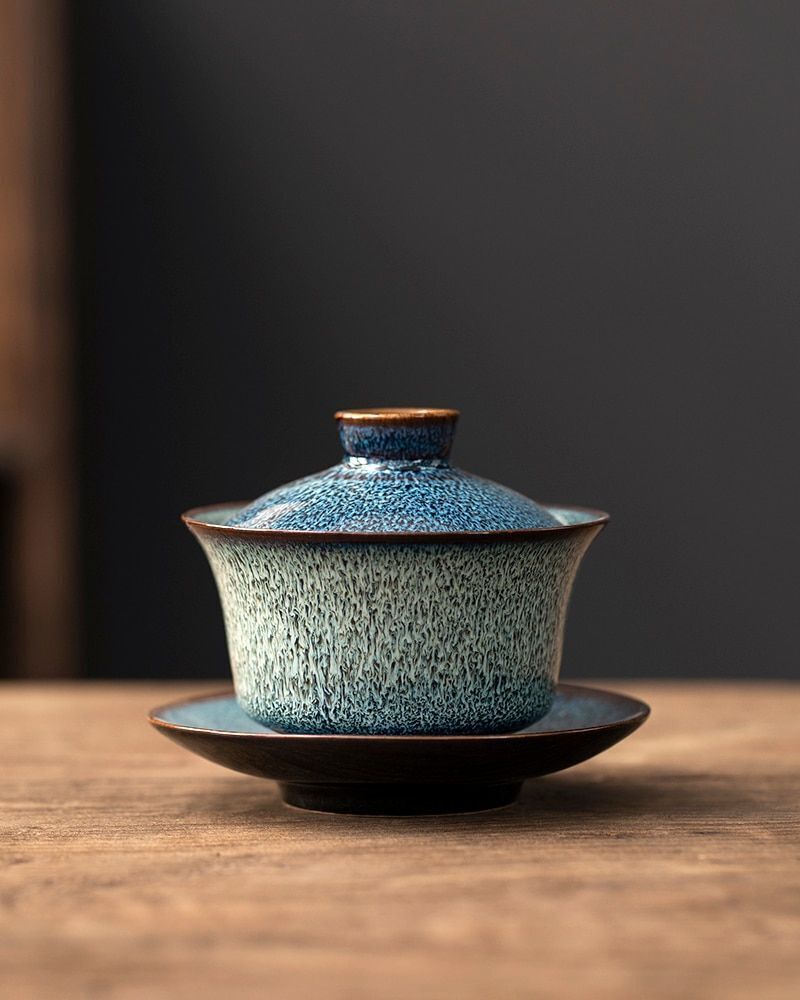 Handmade Ceramic Blue Gaiwan Pigmented Pottery Tea Maker Accessory Drinkware New