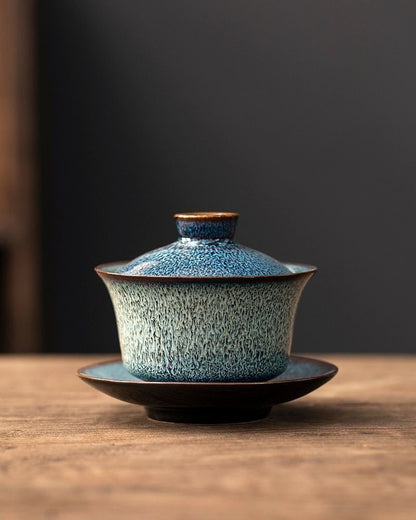 Handmade Ceramic Blue Gaiwan Pigmented Pottery Tea Maker Accessory Drinkware New