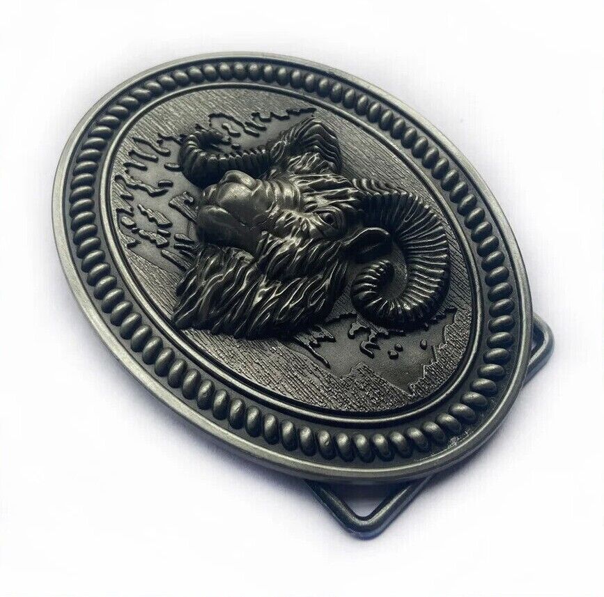 Belt Buckle Zinc Alloy Retro Western Goat Head Design Pewter Finishing 9.0x6.7cm