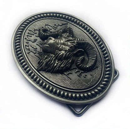 Belt Buckle Zinc Alloy Retro Western Goat Head Design Pewter Finishing 9.0x6.7cm