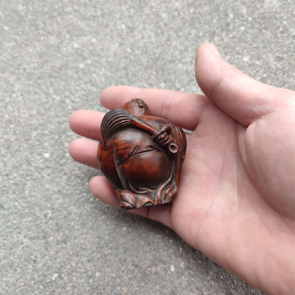 Chinese Fabulous Wood Carving Buddha Statue Wooden Figurine Incense Burner Pig