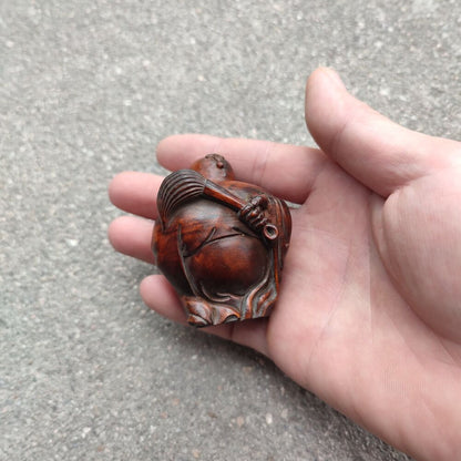 Chinese Fabulous Wood Carving Buddha Statue Wooden Figurine Incense Burner Pig
