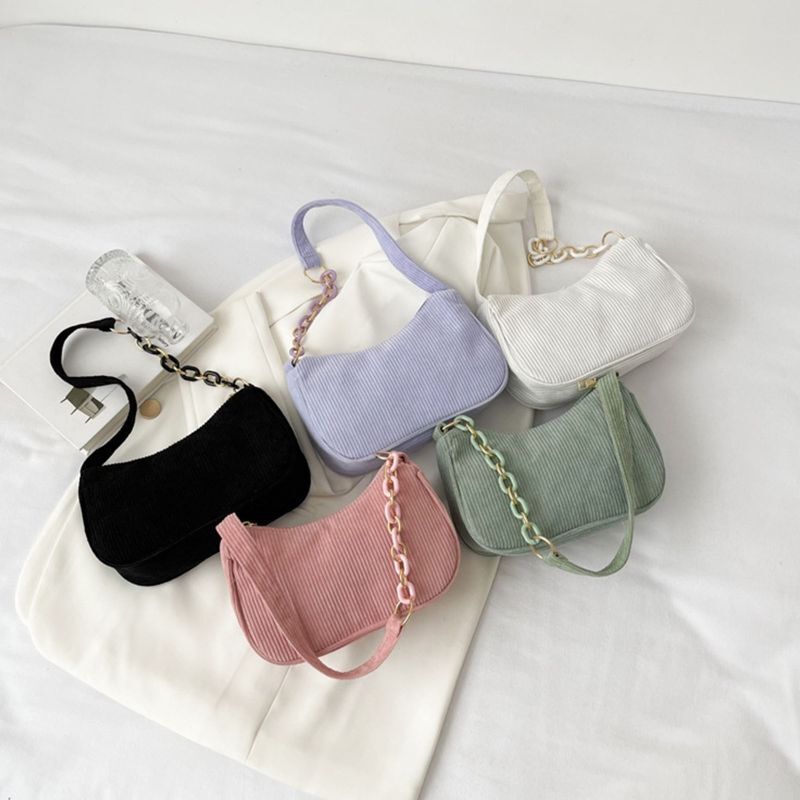 Handle Bag Canvas Cloth Chain Handbag Corduroy Shoulder Underarm Small Clutch
