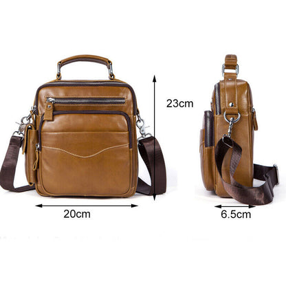 100% Genuine Leather Men's Sling Shoulder/Messenger Bag Zipper 8inch Handbags