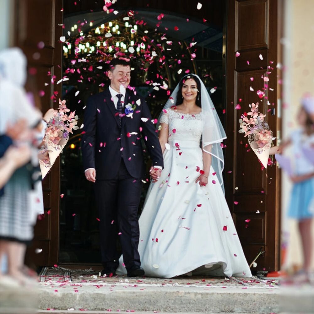 Dried Flowers Cones 50Pcs White Paper Petals Laser Hollow Lace Confetti Wrapping