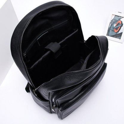 Top Cow Leather Black Men's bag, Soft Leather Large Capacity Backpack Travel Bag