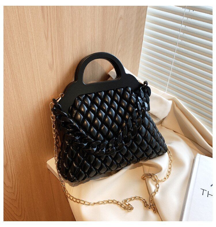 Handbag Thick Chain Vintage Wood Grain Shoulder Clutch Purses Bag 25*21*9CM Hasp