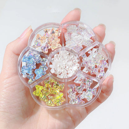 Nail Art Decor 7Grid Mixed-Styles Butterfly Bear Rhinestones 3D Glitter Crystals