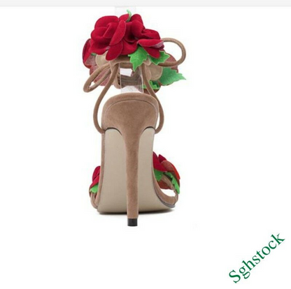 Summer Women's Open Toe Bandage Floral Retro Sandals Shoes Plus Size Stilettos #