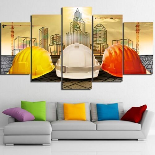 5Pcs Wall Art Canvas Painting Picture Home Decor Modern Abstract Safety Helmets