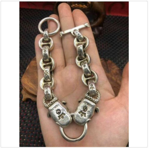 Asian chinese old miao silver hand cast dog statue bracelet jewel cool gift