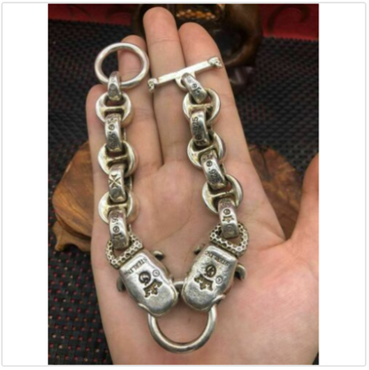 Asian chinese old miao silver hand cast dog statue bracelet jewel cool gift