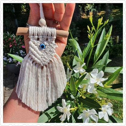 Wall Hanging Macrame Lucky Eye Glass Blue Turkish Pendant Handmade Decor 8x20cm