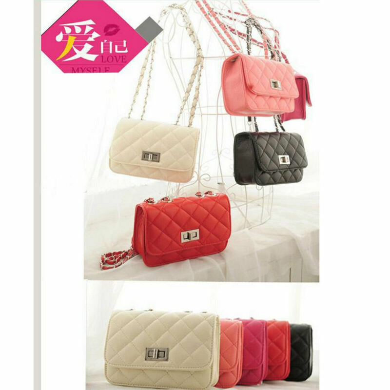 Leather Handbag Shoulder Cross Body Bag Satchel Purse Solid Chains Hasp Flap