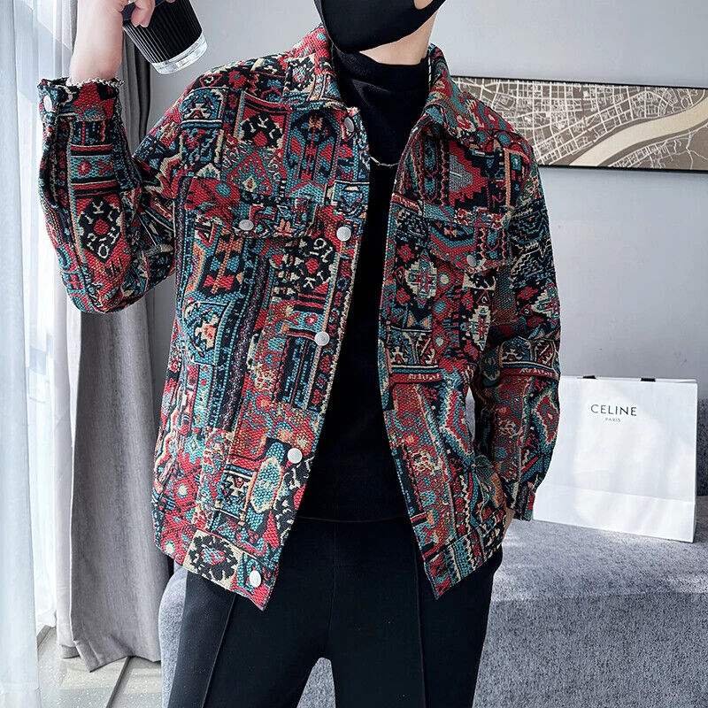 Men Spring Denim Jackets/Male Jacquard Denim Jackets Man Slim Fit Coats