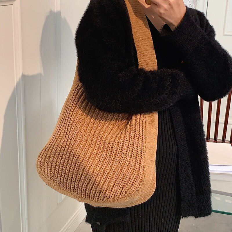 Shoulder Large Handbags Autumn Winter Knitting Shopping Handle Women Shopper Bag