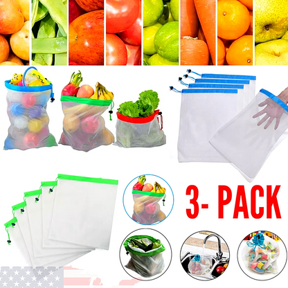Bolsas Bags Mallas Para Cocina Juguetes Frutas Resistente Reutilizable 3Pz US