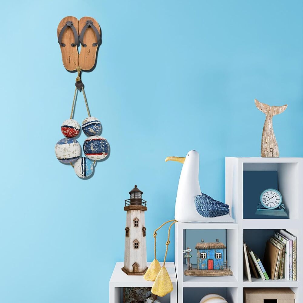 Wood Fishing Float Hanging Ornaments Rustic Beach Wall Decor Decorative Nautical
