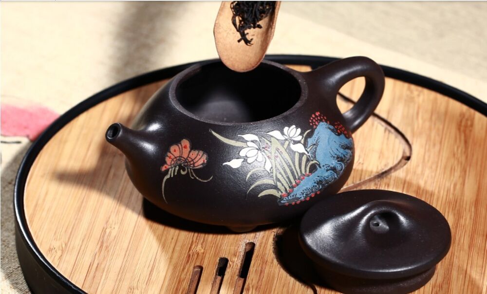 210cc chinese Yixing Handmade Zisha Black clay Teapot Shi piao Hu Tea Pot