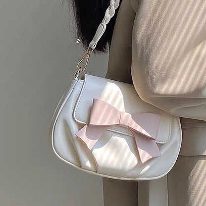 Elegant Soft Style Solid Bow Knot Crossbody Bags Vintage 21*14*5 CM Daily Purse