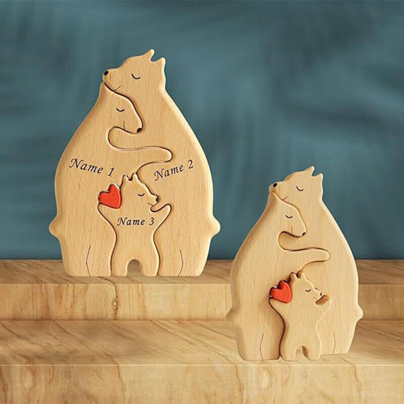 Wooden Bear Ornaments Family Statue Family Art Puzzle Desktop Decor XMAS Gifts