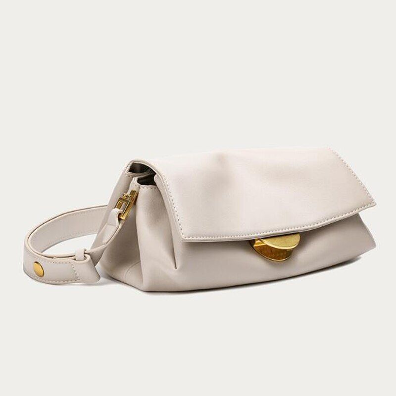 Fashion Split Leather Bag Shoulder Messenger Handbag Beige Flap Crossbody Bags