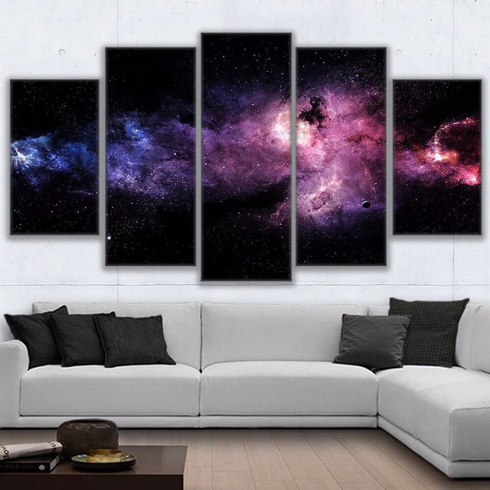 Starry Space Sky Nebula Painting 5 Panel Canvas Print Wall Art Poster Home Decor