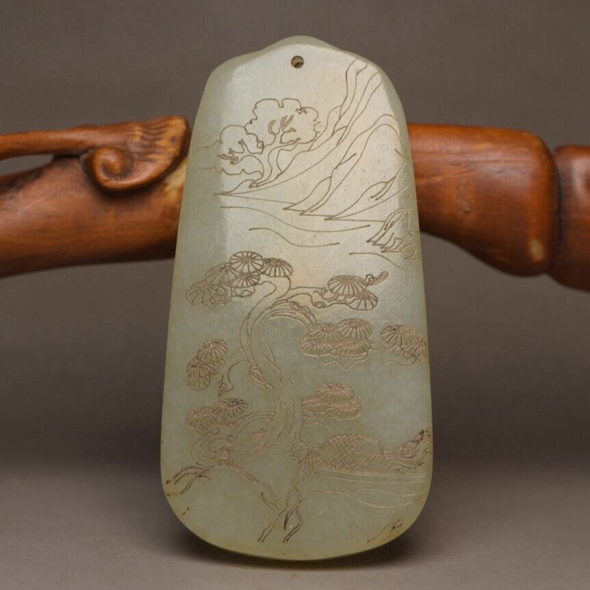 Chinese Natural Hetian Jade Carved Laughing Buddha Statue Good Luck Pendant Rare