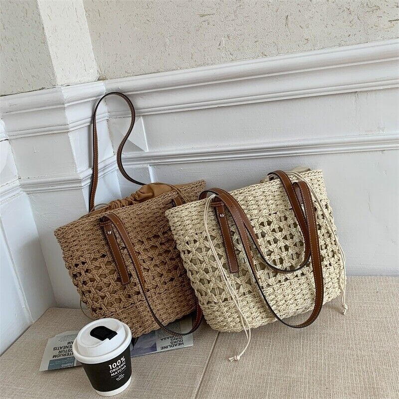 Tote Straw Summer Bag Beach Handbag Woven Women Rattan Shoulder Purse Wicker