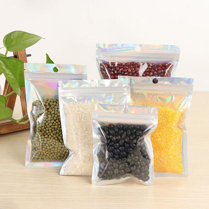 10x Iridescent Zip lock Pouches Cosmetic Plastic Laser Holographic Zipper Bag-ca