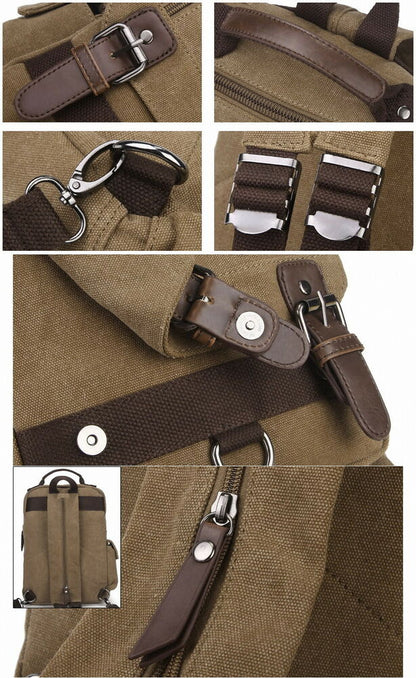 Unisex Canvas Convertible Small Backpack Rucksack Chest Pack Sling Bag Traavel