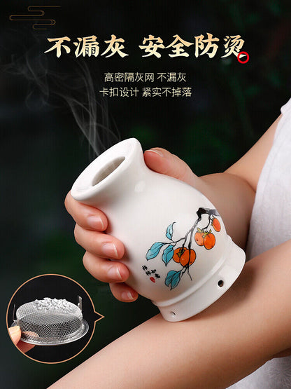 Moxibustion Pot Ceramic Moxa Box Portable Anti Scalding Wormwood Roll Tool 艾灸艾条