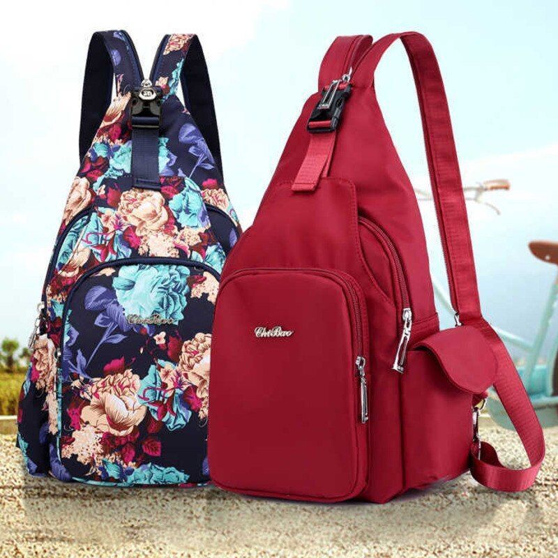 Small Backpack Retro Floral Shoulder Bag Waterproof Nylon Crossbody 21*10*37 CM