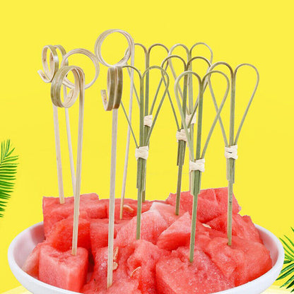 100pcs/bag Party Disposable Tableware Cocktail Knotted Bamboo Pick Fruit Skewers