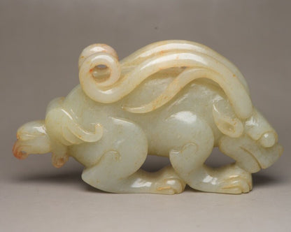Chinese Old Natural Hetian Jade Carved Sculpture Exquisite Beast Statue Art Rare