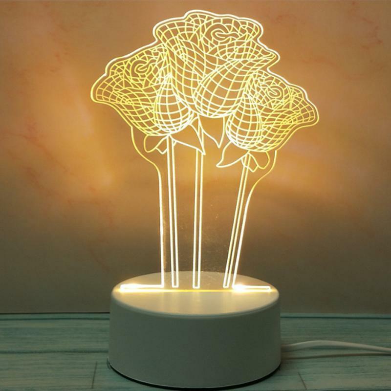 3D LED Night Light USB Chrome Small Table Lamp Hearts Novel Illusion Lamp Girl