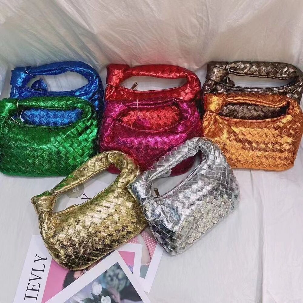 Synthetic Leather Purse Ladies Luxury Handbags Fashion Bag Knitted Handbag Blue
