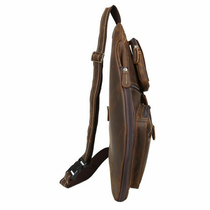 Vintage Men's Real Leather Shoulder Bag Sling Bag Chest Pack One Strap Backpack