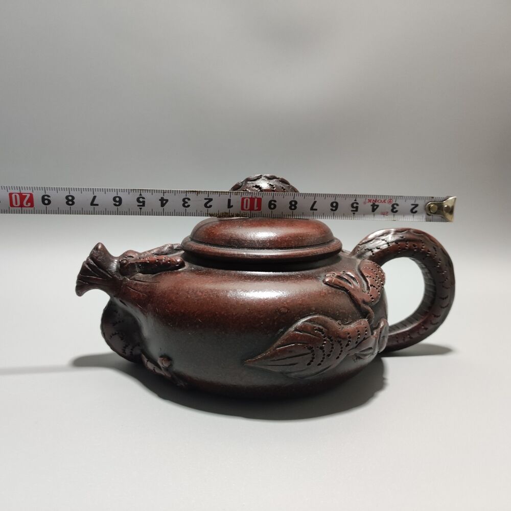 Vintage Chinese Yixing Purple Clay Teapot Zisha Ceramic Carving Dragon Teaware