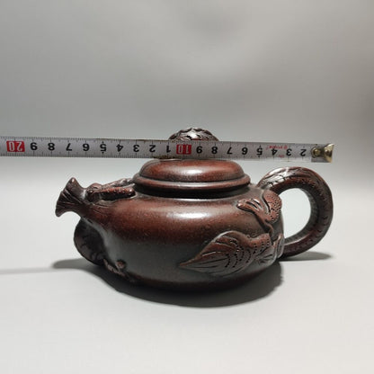 Vintage Chinese Yixing Purple Clay Teapot Zisha Ceramic Carving Dragon Teaware